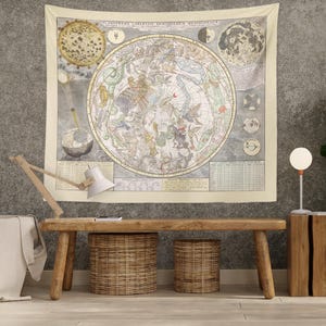 Light Academia Vintage Constellation Tapestry, Ideal Light Academia Aesthetic Wall Hanging, Office Decor, Zodiac Above Bed Decor image 1