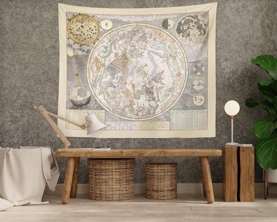 Light Academia Vintage Constellation Tapestry, Ideal Light Academia Aesthetic Wall Hanging, Office Decor, Zodiac Above Bed Decor
