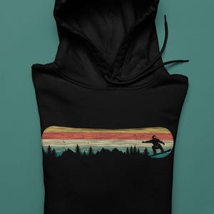 Snowboarding Long Sleeve Premium Hoodie, Snowboard Gifts for men, Minimalist Design, Husband or Boyfriend Birthday or Anniversary Gift image 1