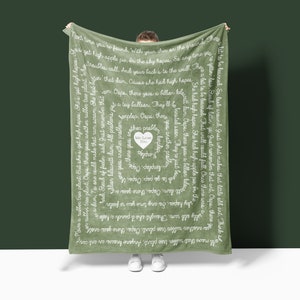 Mother's Day Gift for Her, Sage Green Song Lyric Blanket For Wife or Girlfriend, or Husband for Anniversary