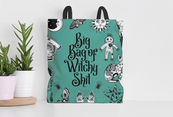 Funny Witchy Tote Bag, Magical Design (Small, Medium, Large, Sturdy Cotton)