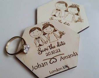 Save The Date-Medaille aus Holz, Personalisierte Save The Date Magnete, Holz Hochzeitseinladung, Personalisierter Hochzeitsmagnet