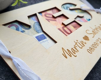 Personalized Wooden Money Gift Box, Handmade Birch Wood Wedding Card