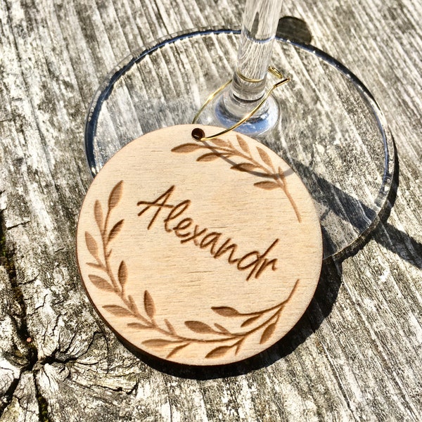 Wine glass charms,Drink Charms,Wedding Favours,Personalised Wooden glass Charm,Place Name setting