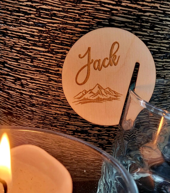 Personalized Mountain Wooden Wine Charm: Wedding Glass Hanger