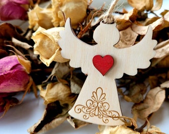 Lasergesneden houten engelornament, kerstboomversiering