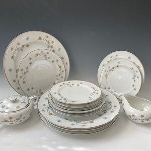 Vintage Waldorf China Gray Blue Flowers Made in Japan, Vintage Mid Century Starburst Dinner Dessert Plates Your Choice