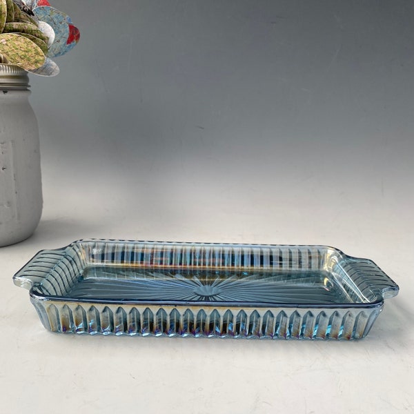 Indiana Glass Windsor Blue Dish | Vintage Blue Carnival Glass Small Dish | Vintage Iridescent Blue Dish | Indiana Glass Windsor Butter Dish