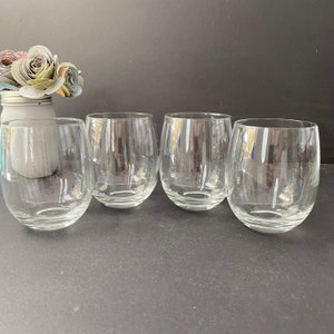 Set of 4 Clear Roly Poly Glasses, Roly Poly Whiskey Cocktail Glasses, Stemless Wine Glasses, Round Rocks Double Old Fashioned