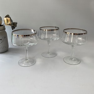 Vintage Double Platinum Rim Cocktail Champagne Glass, Silver Rim Martini Champagne Cocktail Glasses, Platinum Rim Cocktail Glasses