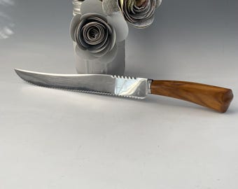 Empress Sheffield England Bakelite Handled Serrated Carving Knife, Amber Bakelite Handle Knife