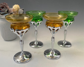 Copas de cóctel Farber Brothers Krome Kraft, juego de 4 copas de cóctel Farber Bros Green Amber, copas de cóctel vintage Green Amber