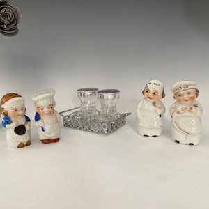 Vintage 1950&#39;s Salt & Pepper Shakers Made in Japan | Chef and Cook Salt and Pepper Shakers Japan | Glass Boot Salt and Pepper