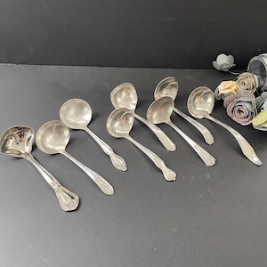 Silverplate Gravy Ladles, Vintage Antique Dipper Silver Plated Spoon Ladles, Vintage Silverplate Sauce Ladle