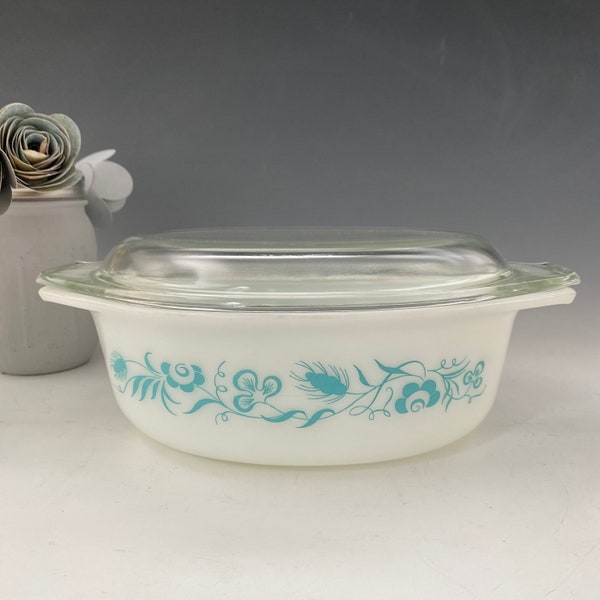 Pyrex Meadow 043 Casserole Dish with Lid | Pyrex Turquoise Flowers 1 1/2 Qt Casserole Dish | Pyrex Promotional Gift Set