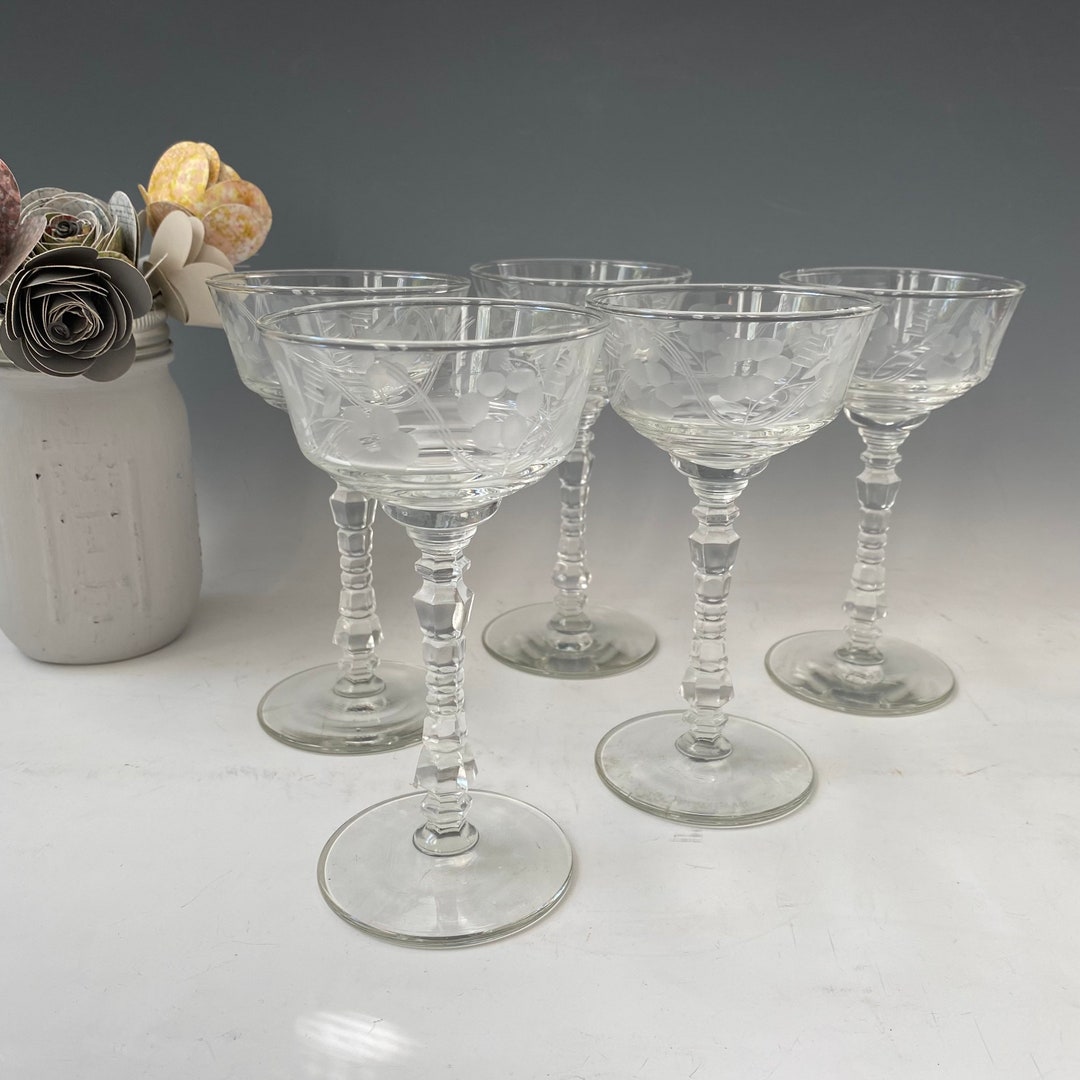 Set 5, Vintage Libbey Rock Sharpe Halifax Cocktail Cordial Glasses