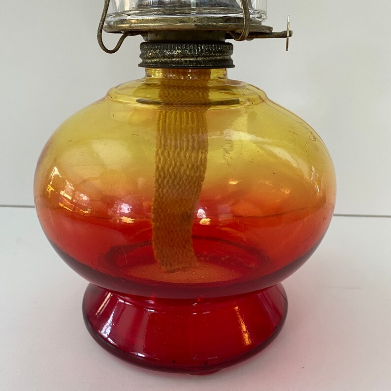 P & A Risdon Eagle Amberina Oil Lamp Yellow Red Glass Etsy