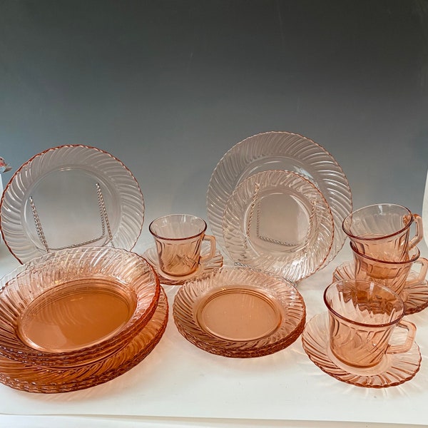 ForteCrisa Radiance Pink Platos llanos, platos de postre para ensaladas, cuencos, tazas de café a su elección / Vintage Pink Glass Plates Bowls Coffee Cups