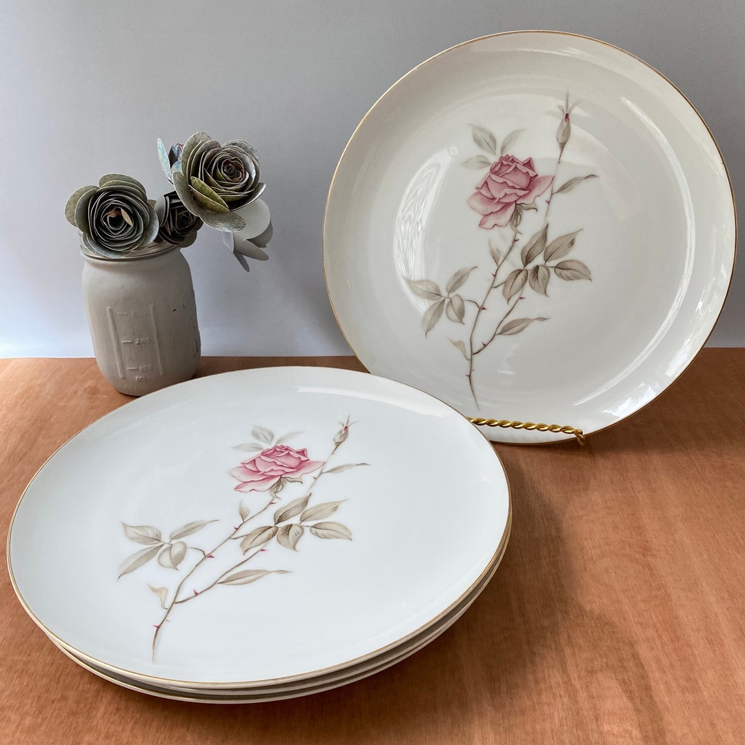 S/4 Yamato Fine China Japan Lady Rose Dinner Plates | Rose Dinner
