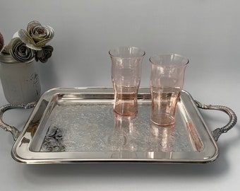 Vintage Raimond Silver Plate Rectangular Footed Tray with Handles | Vintage Footed Silver Butlers Tray
