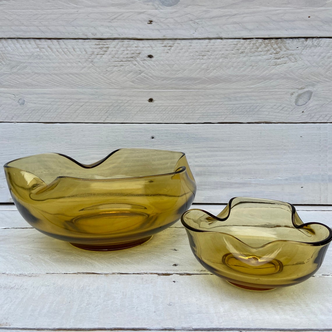 Vintage Anchor Hocking Amber Glass Chip &di Dip Bowl Mid Etsy México