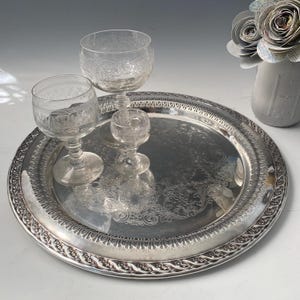 Wm Rogers Silberplatte Rundes Serviertablett, Rogers Frühlingsblume Tablett, Silberplatte Runde Bar Getränketablett