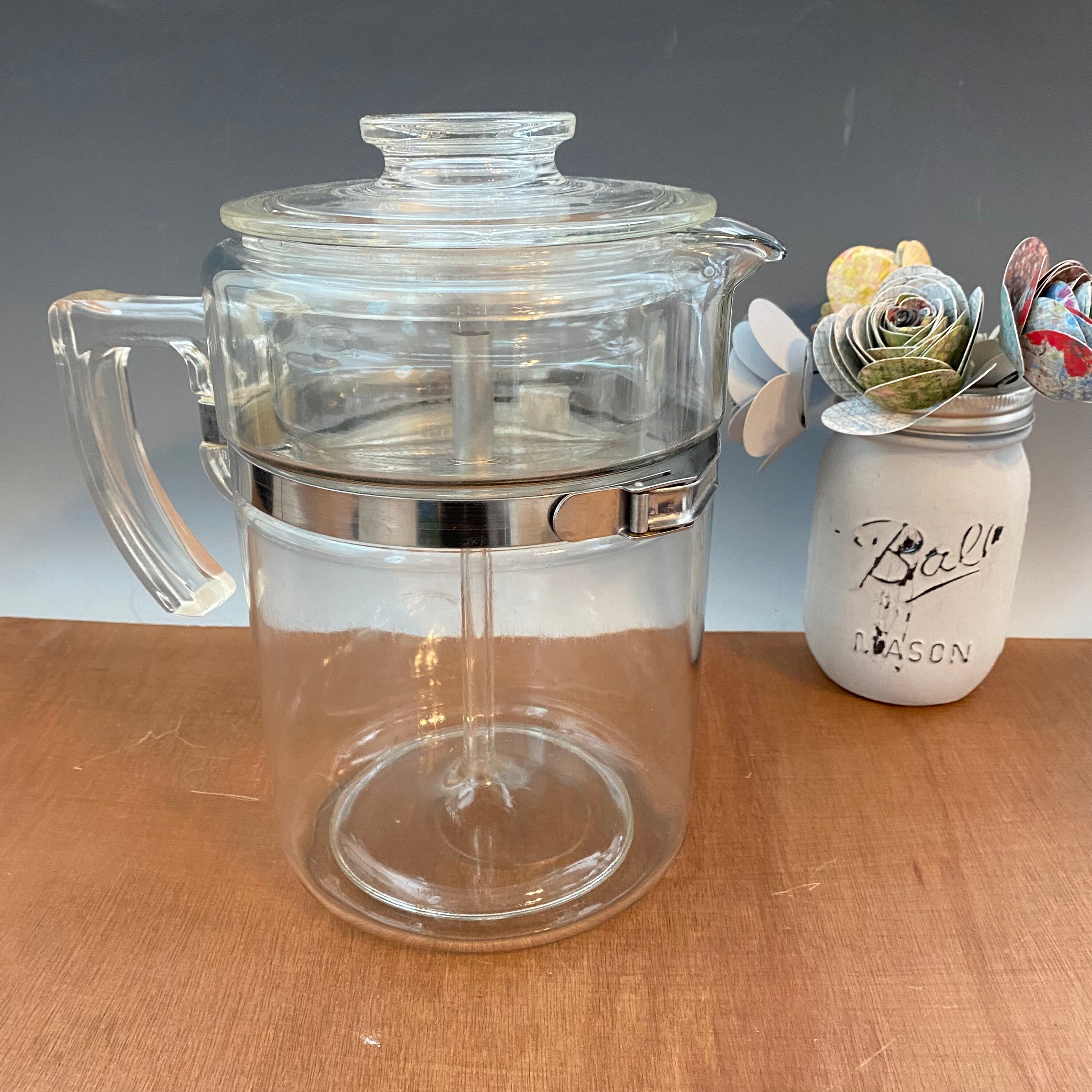 Vintage Pyrex Four to Six Cup Drip Percolator Coffee Pot Complete 1940s 
