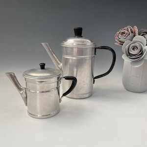 Vintage Aluminum Hot Milk, Hot Water, Tea Pot Italian Style | Vintage Aluminum Olive Oil Dispenser | Vintage Italian Aluminum Coffee Pot