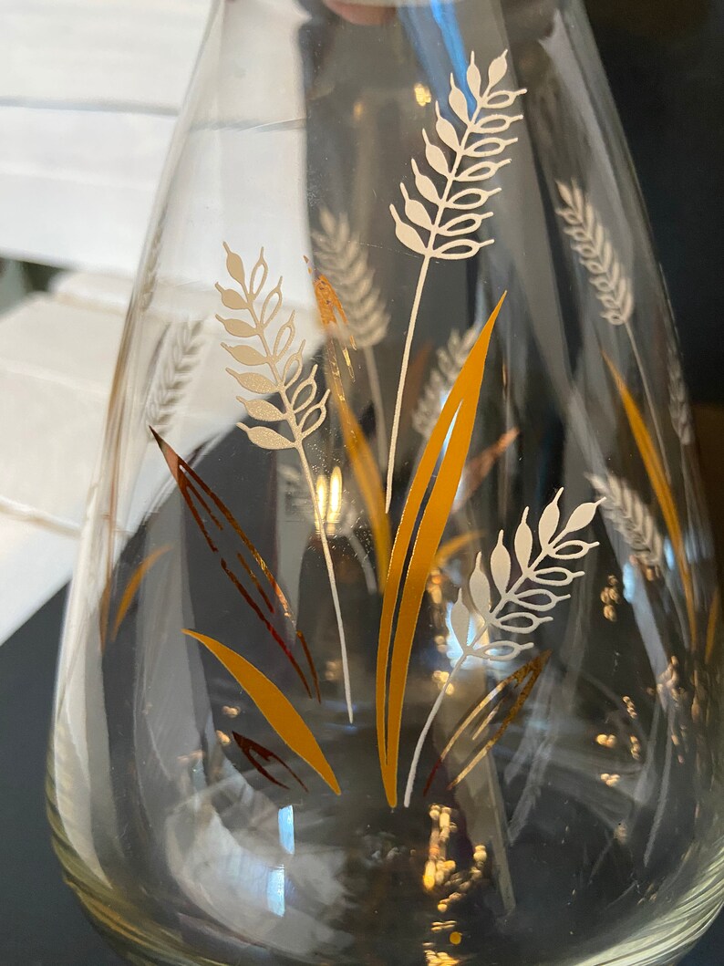 Libbey Juice Carafe White Gold Wheat Vintage Decanter Etsy