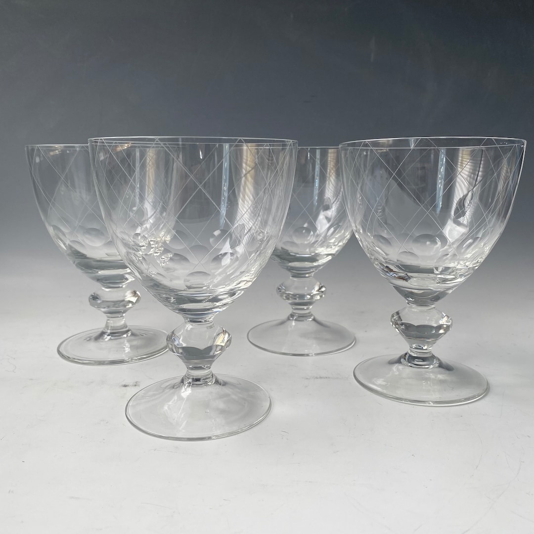 4 Vintage Etched Crystal Wine Glasses Vintage Etched Cocktail Glasses