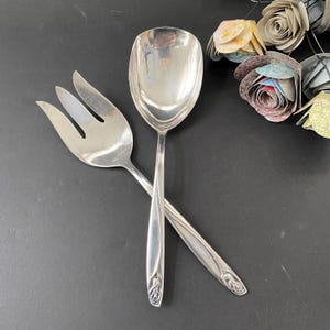 International Silver Anniversary Rose Silverplate Serving Meat Fork, Silverplate Serving Spoon, Silver Serving Utensils