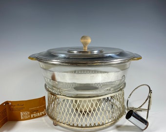 Vintage Mid Century Georges Briard Lidded Fire King Buffet Chafing Dish with Warmer Stand | Buffet Casserole MCM
