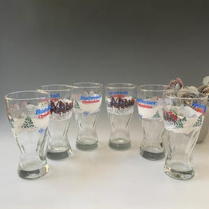 Set of 6 Budweiser Clydesdale Pilsner Beer Glasses, Vintage Budweiser Clydesdale Glasses