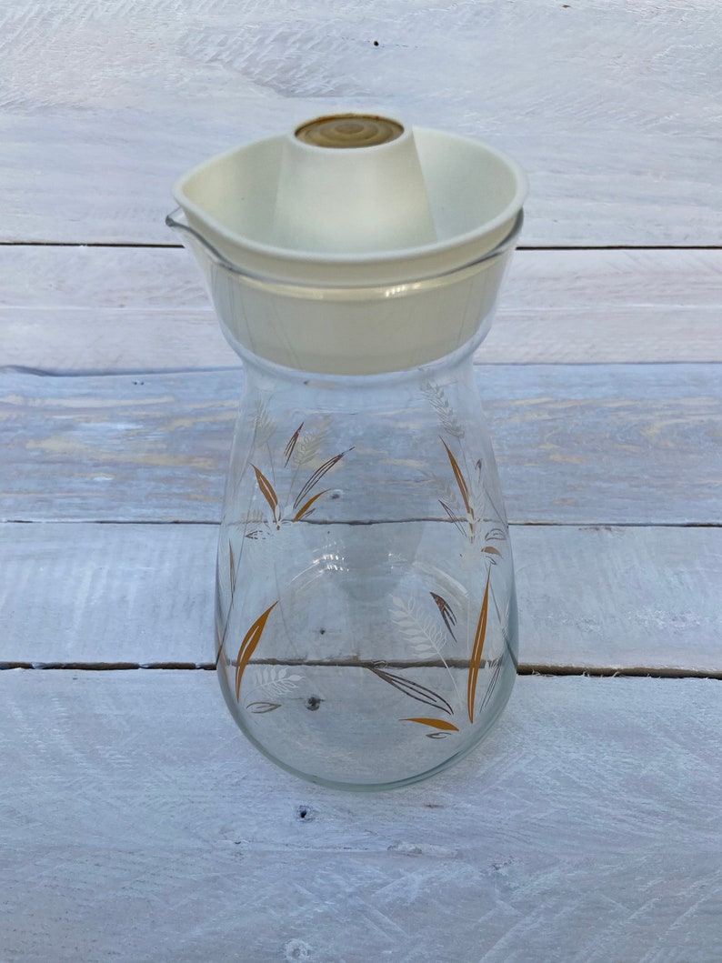 Libbey Juice Carafe White Gold Wheat Vintage Decanter Etsy