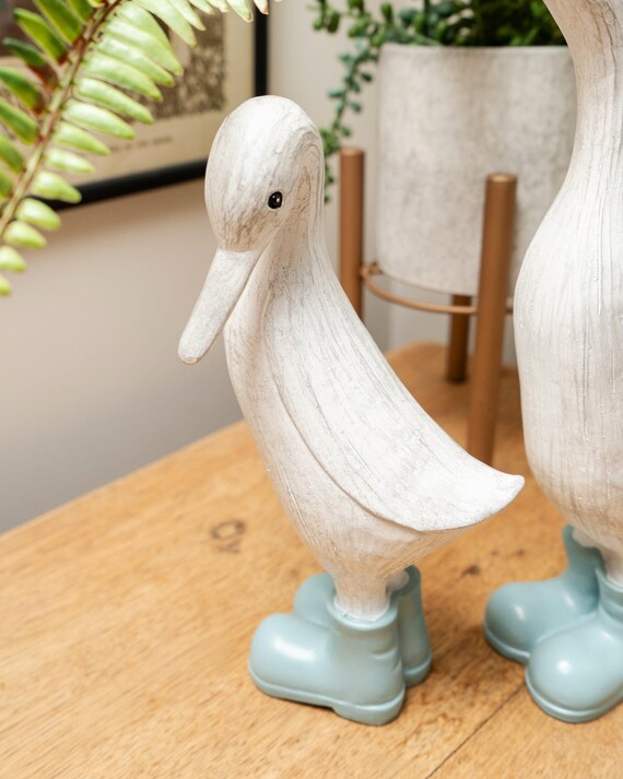 Small Resin Duck with Light Blue Wellies Quirky Ornament for Home  Garden Decor
