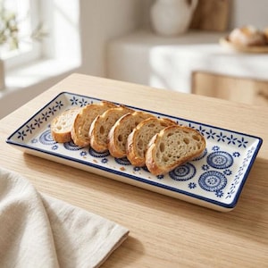 Large Blue & White Rectangular Plate