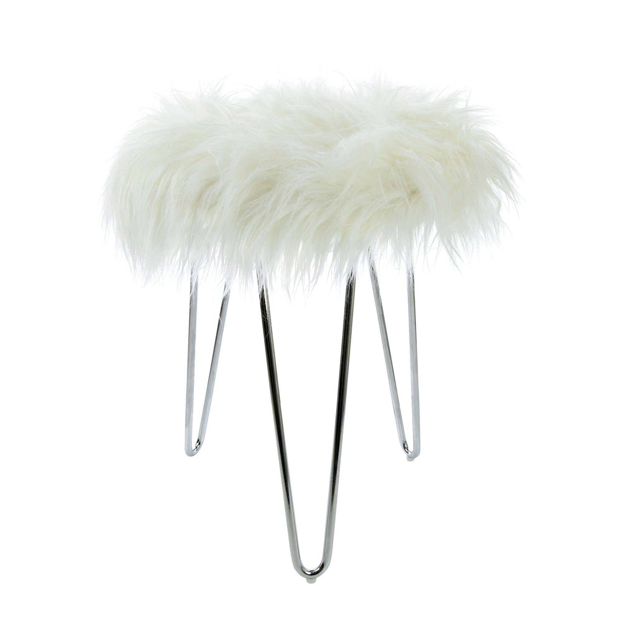 Fluffy White Stool with Chrome Legs Etsy