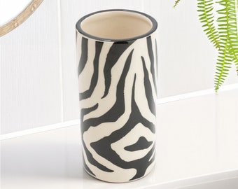 Zebra Print Glass Bathroom Tumbler - Exotic Animal Print Home Accent