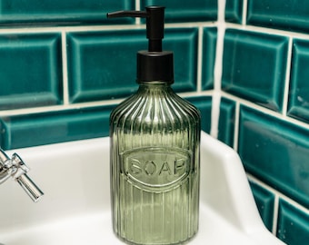 Glass Soap Dispenser with Black Pump - Green