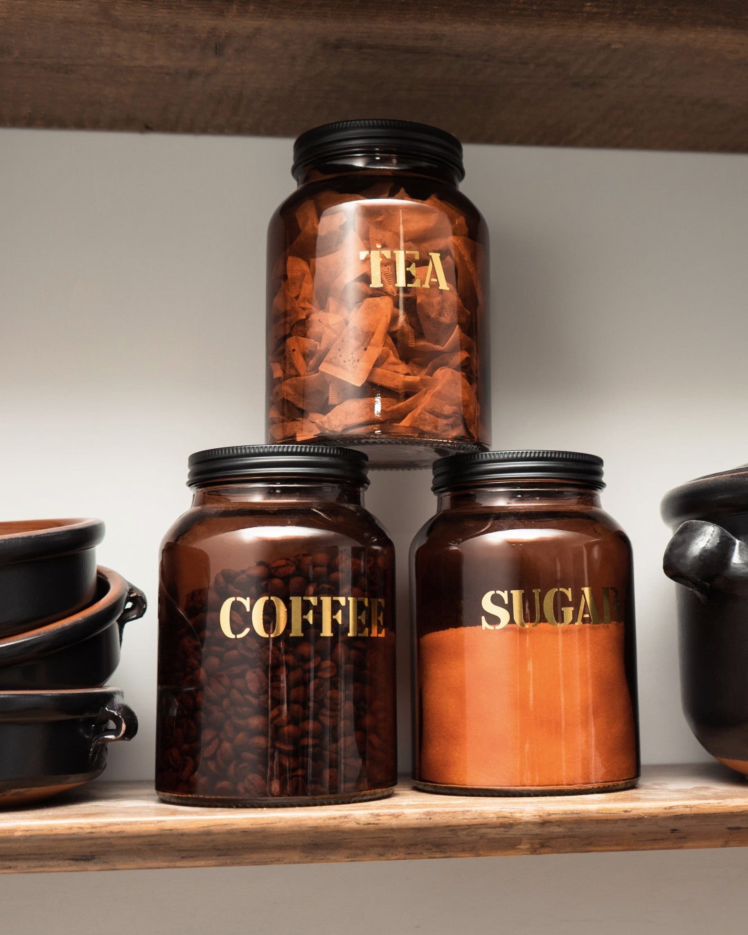 Vintage Amber Glass Canister Set for Tea Coffee Sugar Etsy