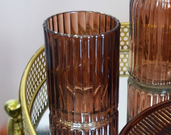 Amber Ribbed Glass Bathroom Tumbler - Elegant Vintage-Inspired Washroom Accessory