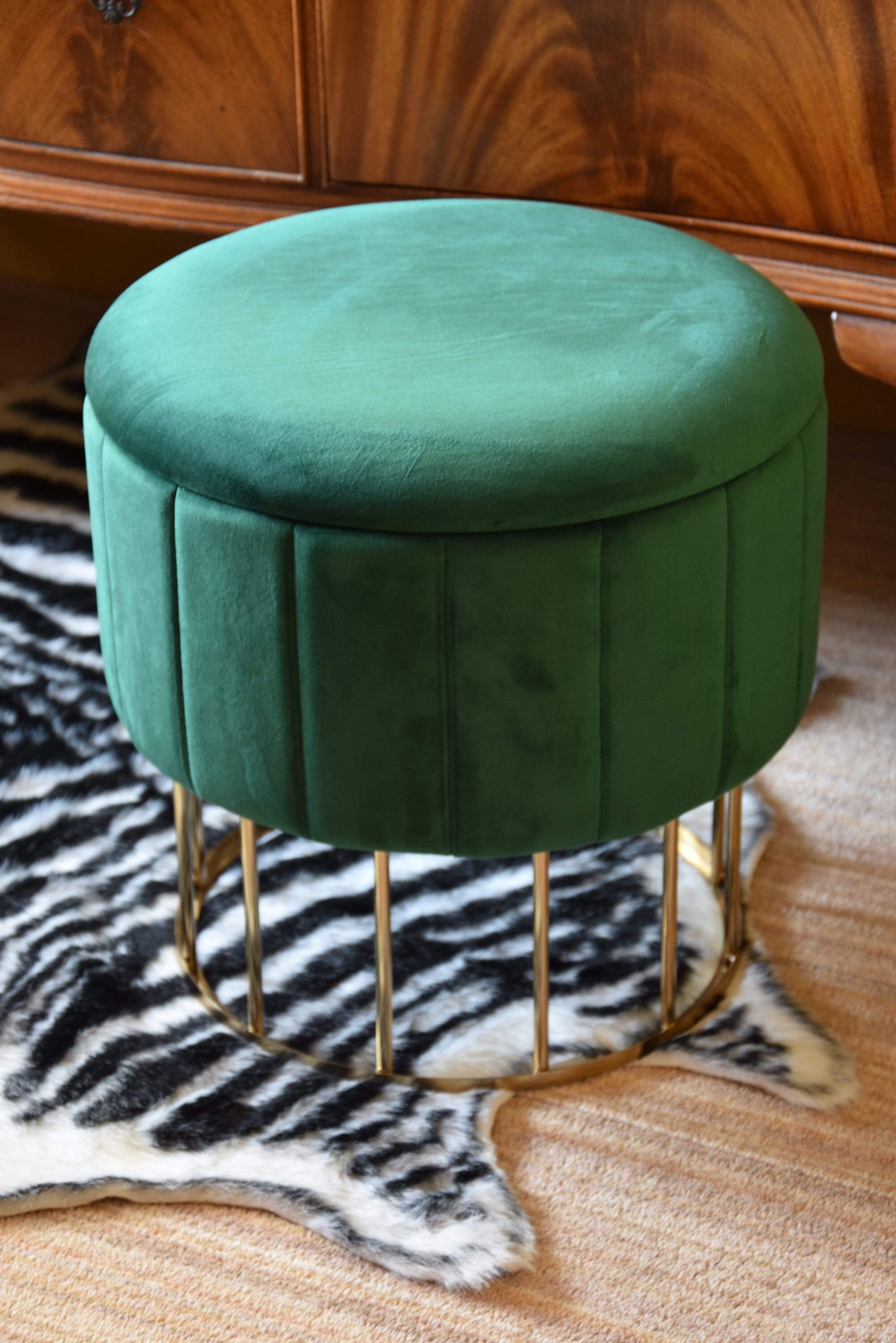 Emerald Green Round Storage Ottoman Etsy UK