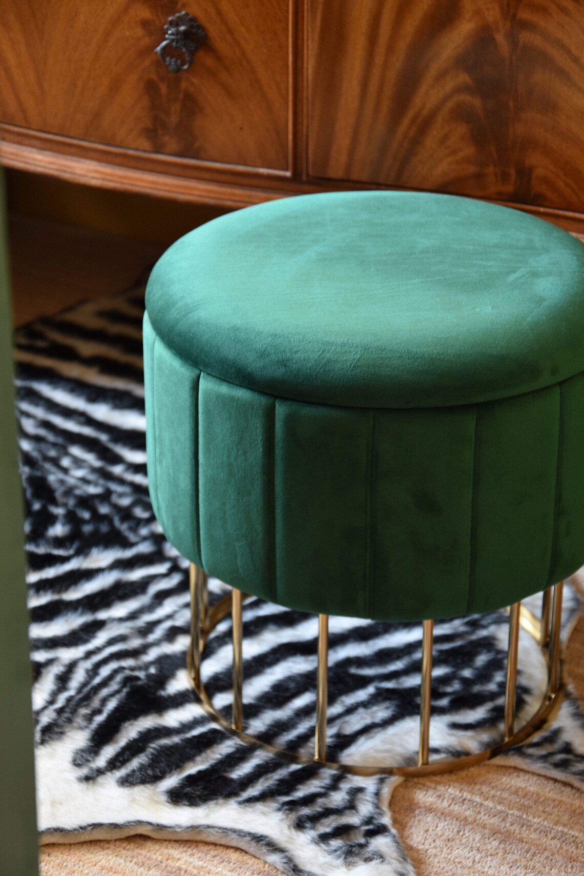 Emerald Green Round Storage Ottoman Etsy UK
