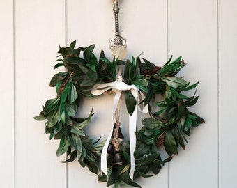 Charming Heart-Shaped Eucalyptus Wreath with Ribbons & Bells - Whimsical Home Decor