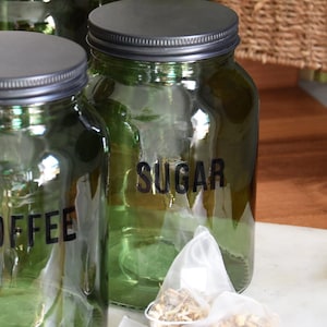 Elegant Green Glass Sugar Storage Jar - Vintage Kitchen Essential