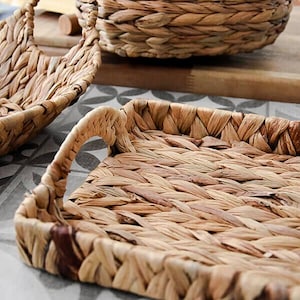 Brown Water Hyacinth Rectangular Tray with Handles