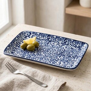 Small Blue & White Rectangular Plate