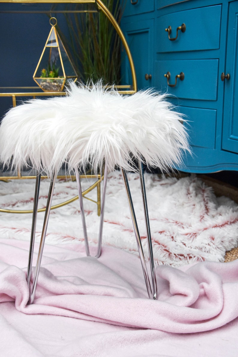Fluffy White Stool With Chrome Legs Etsy