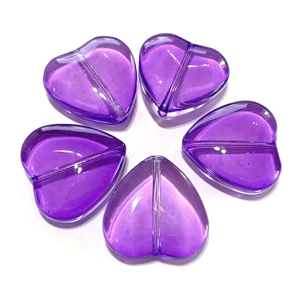 5pcs of Large Transparent Purple Puffy Heart Glass Beads 20mm(No.HRT7-1671)