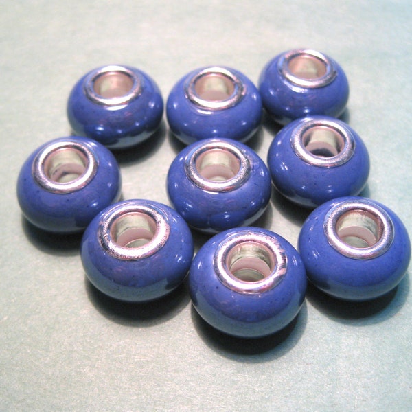10pcs of Blue Ceramic European Beads Large Hole Rondelle Beads 14x9mm Ceramic Beads (No.CL8-276)
